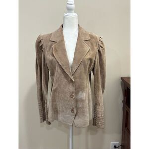 Wilson’s Leather Women's Long Puff Sleeve Suede Jacket Tan Beige Large